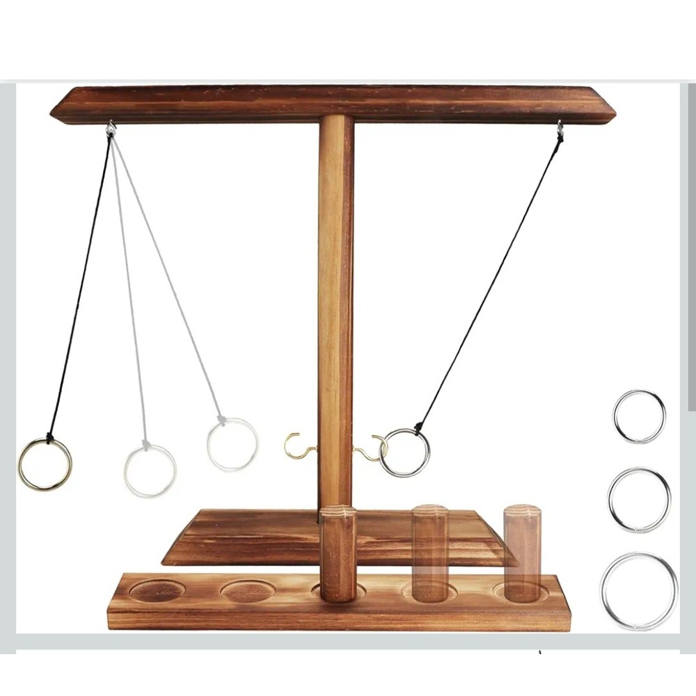 Wooden Ring Toss Game Tabletop Interactive Hook and Ring Game Set Brown